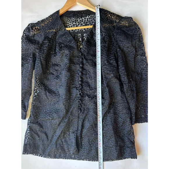 Organza Boxy Shirt Black wit black dot Blouse top - Picture 4 of 6